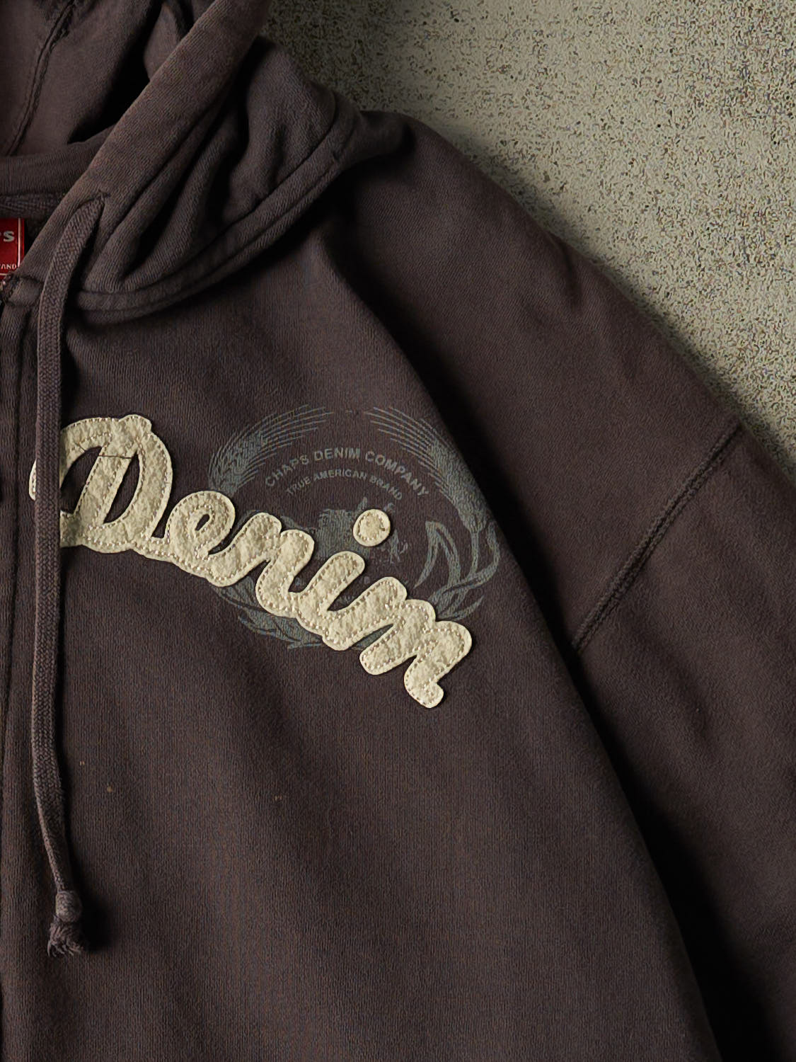 Vintage Y2K Charcoal Grey Chaps Denim Embroidered Zip Up Hoodie (XL/XXL)