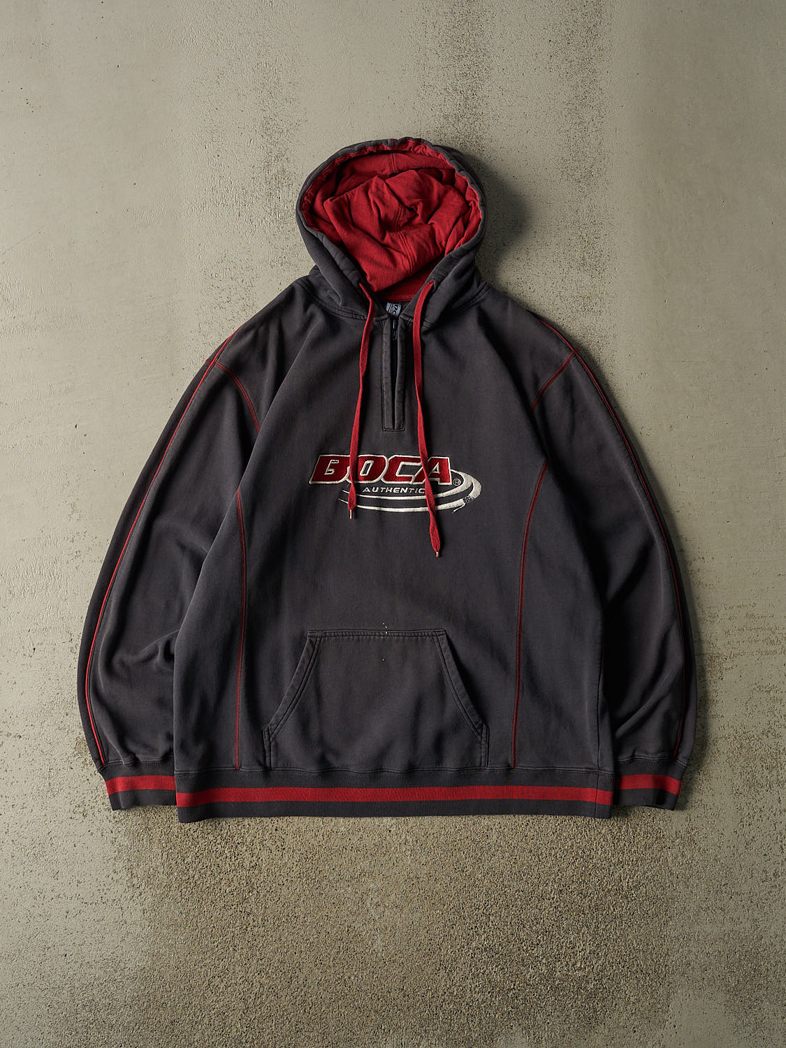 Vintage Y2K Charcoal Grey Boca Quarter Zip Hoodie (L/XL)