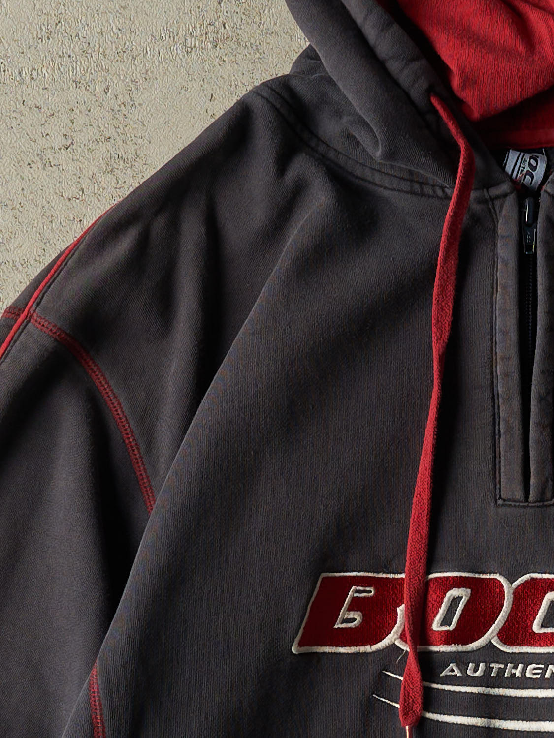 Vintage Y2K Charcoal Grey Boca Quarter Zip Hoodie (L/XL)