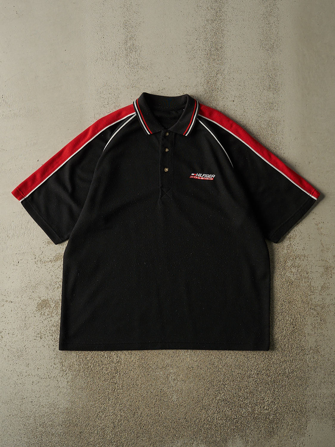 Vintage Y2K Black Tommy Hilfiger Athletics Quarter Button Tee (XL)