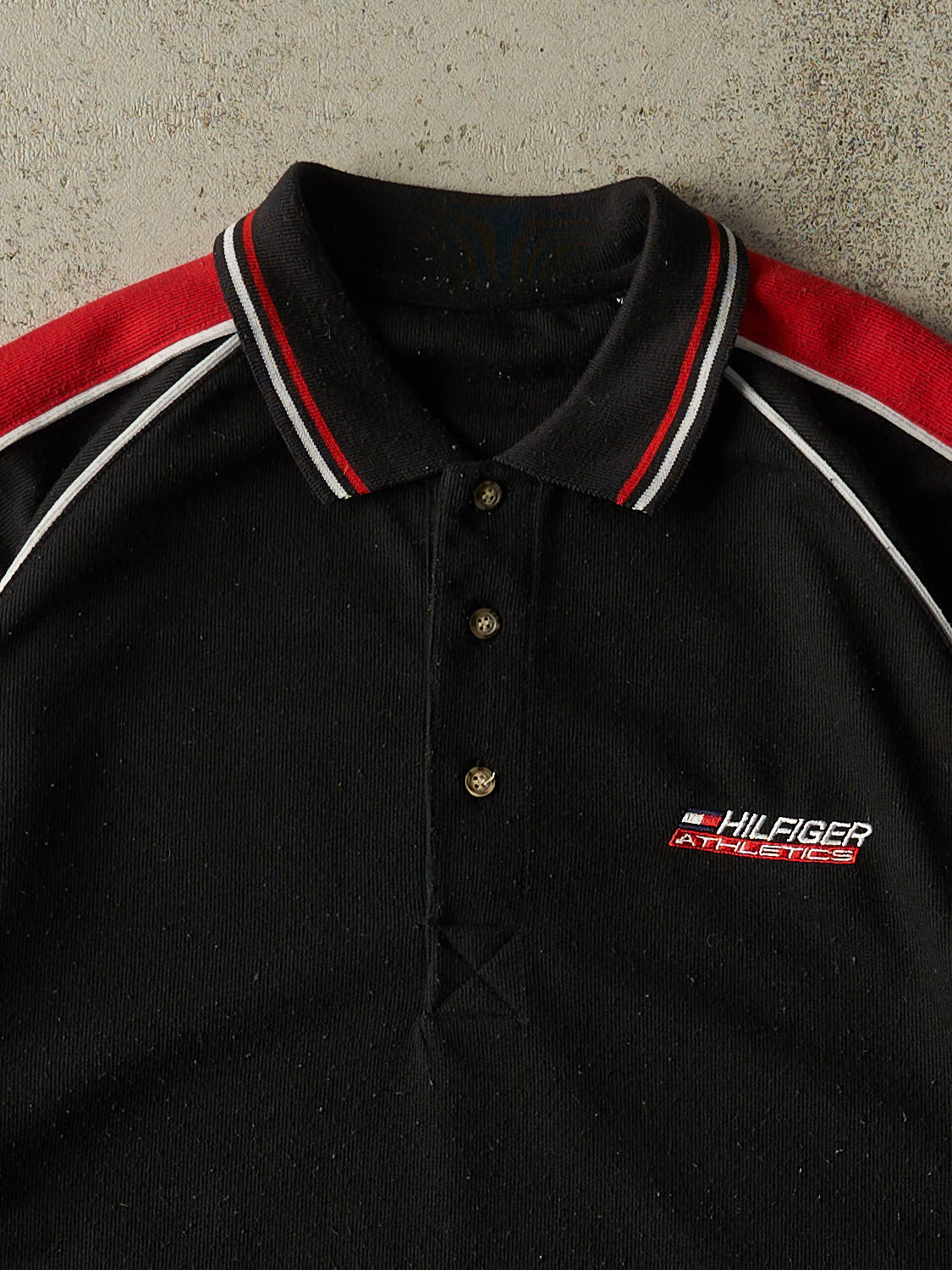 Vintage Y2K Black Tommy Hilfiger Athletics Quarter Button Tee (XL)