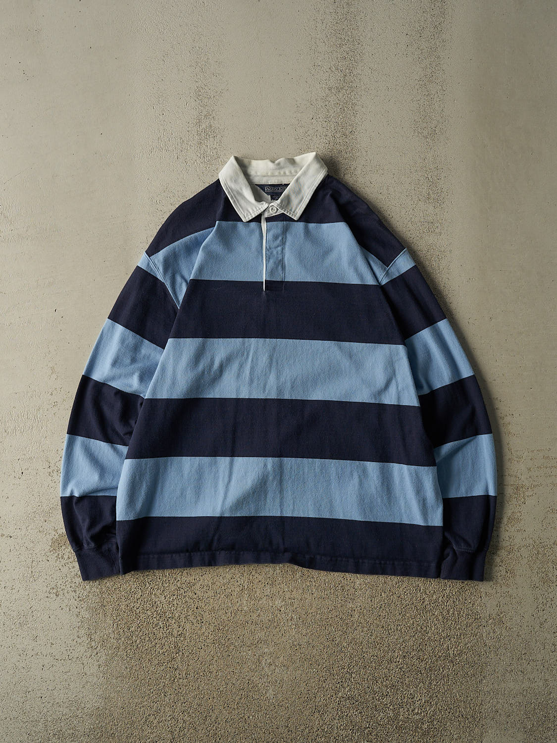 Vintage Y2K Blue Lands End Striped Quarter Button Rugby Long Sleeve (XL)