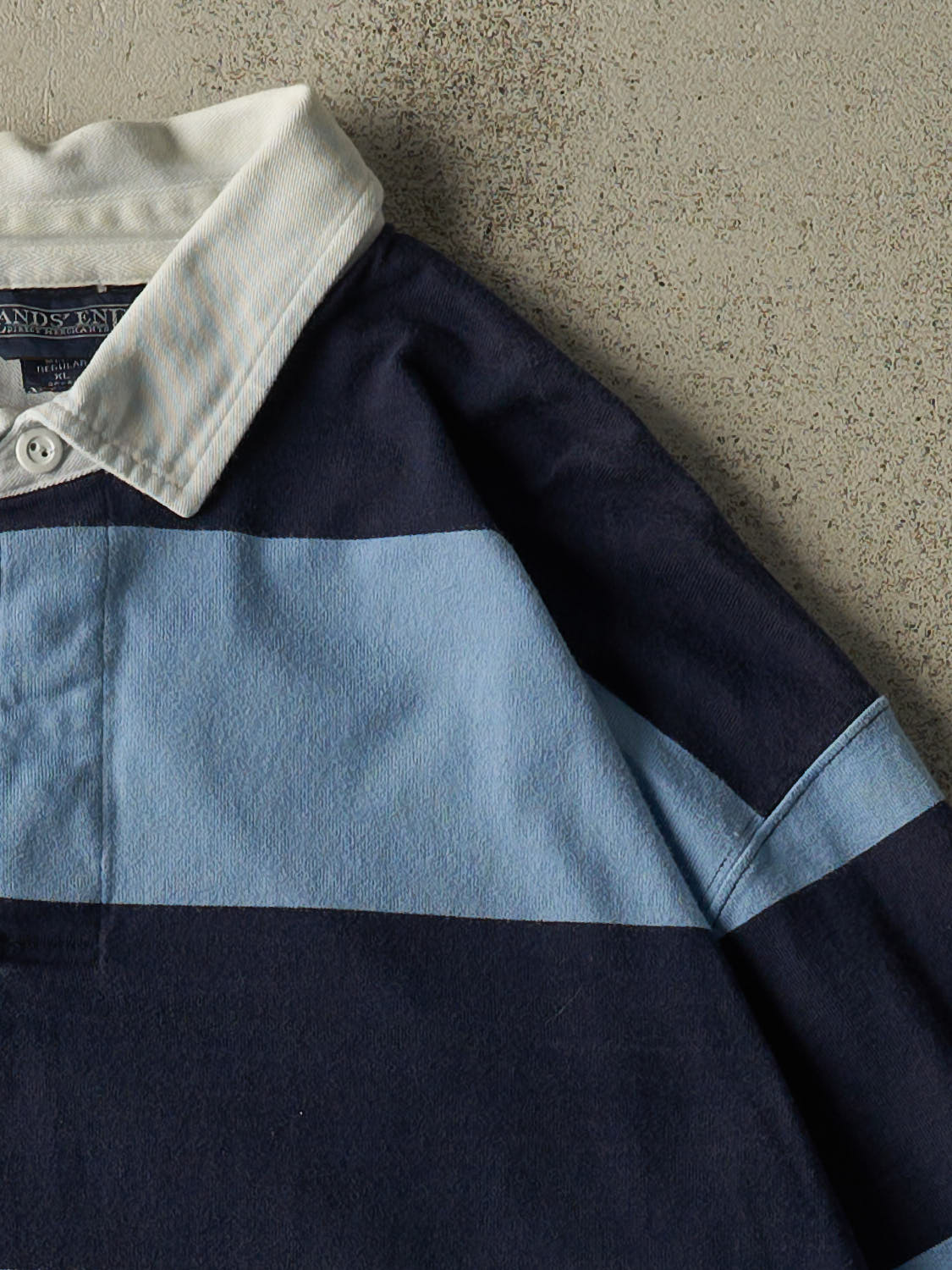 Vintage Y2K Blue Lands End Striped Quarter Button Rugby Long Sleeve (XL)