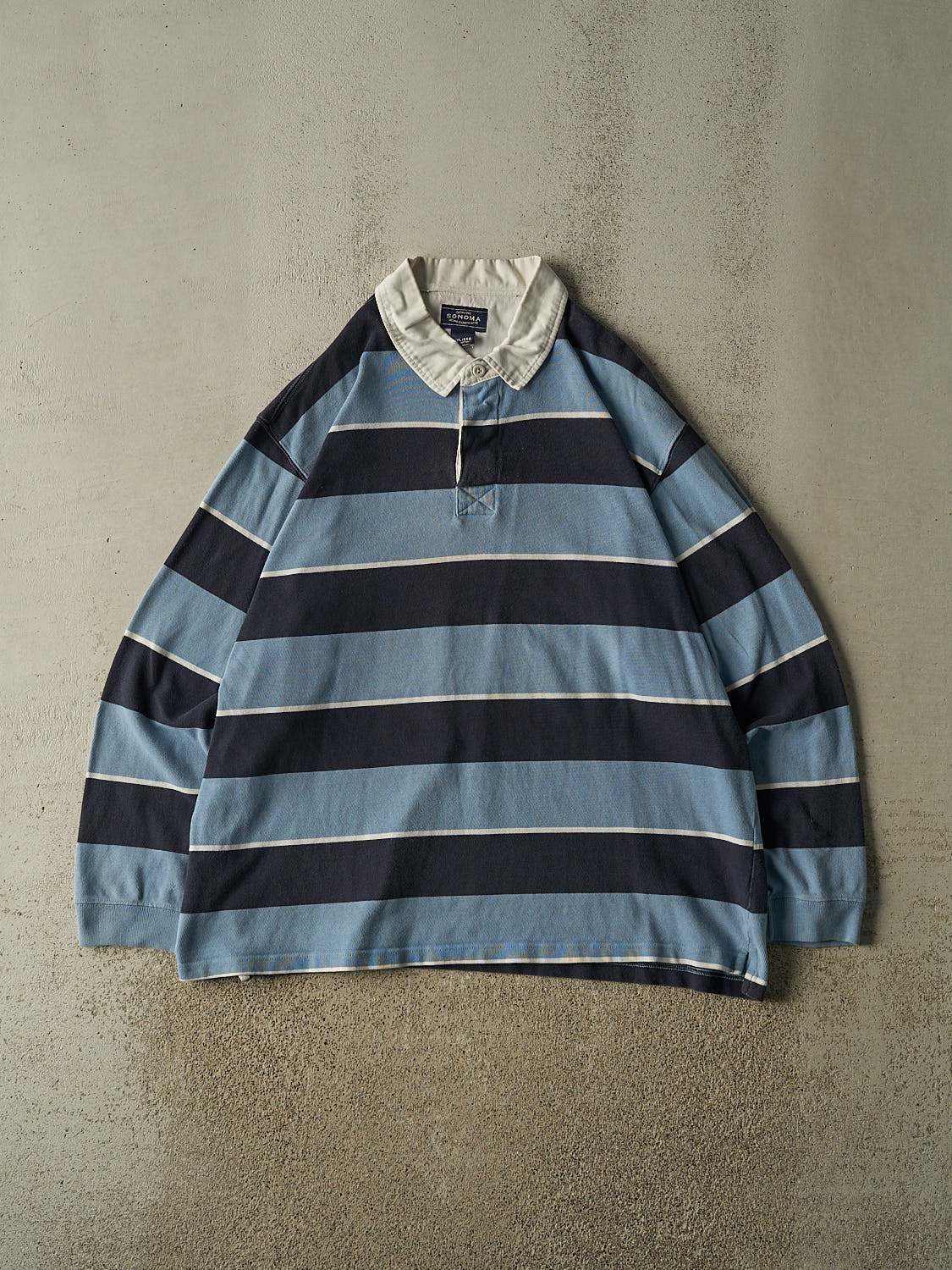 Vintage Y2K Blue Sonoma Quarter Button Striped Rugby Long Sleeve (XL/XXL)