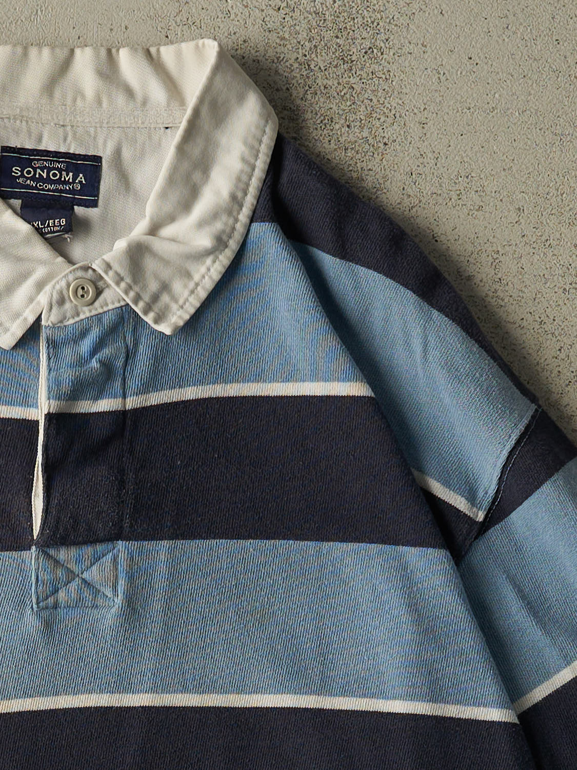 Vintage Y2K Blue Sonoma Quarter Button Striped Rugby Long Sleeve (XL/XXL)