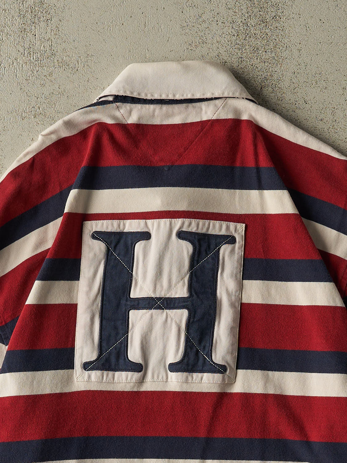 Vintage Y2K Red Tommy Hilfiger Striped Quarter Button Rugby Long Sleeve (XXL)