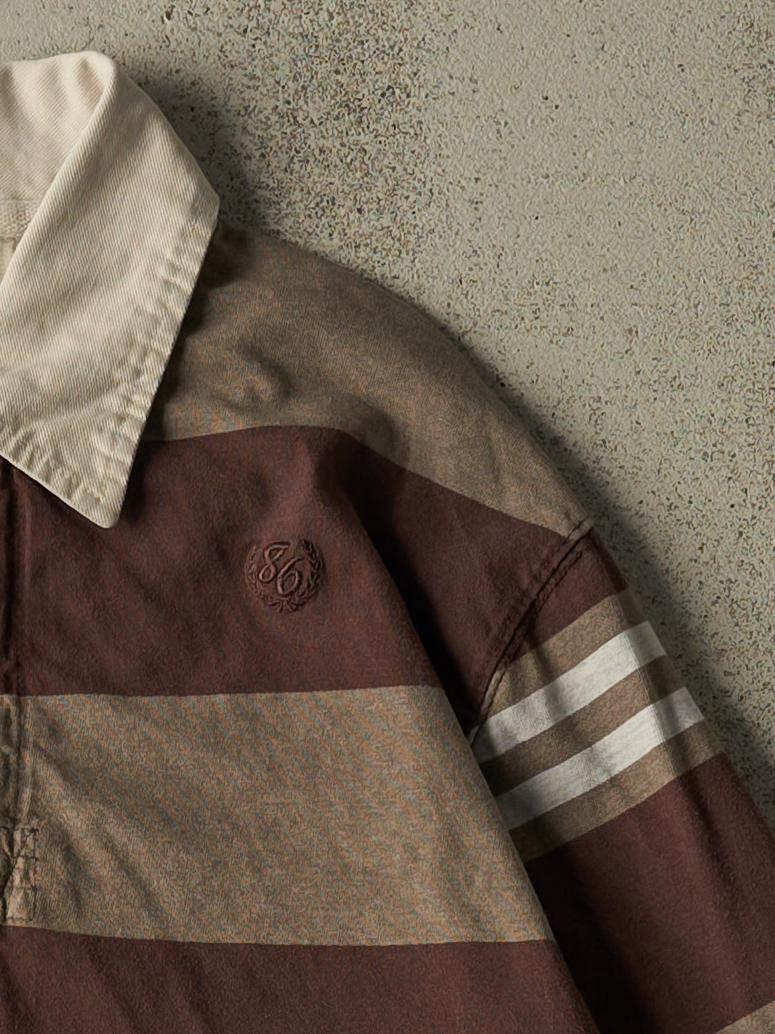 Vintage Y2K Brown Bum Equipment Striped Quarter Button Rugby Long Sleeve (L/XL)