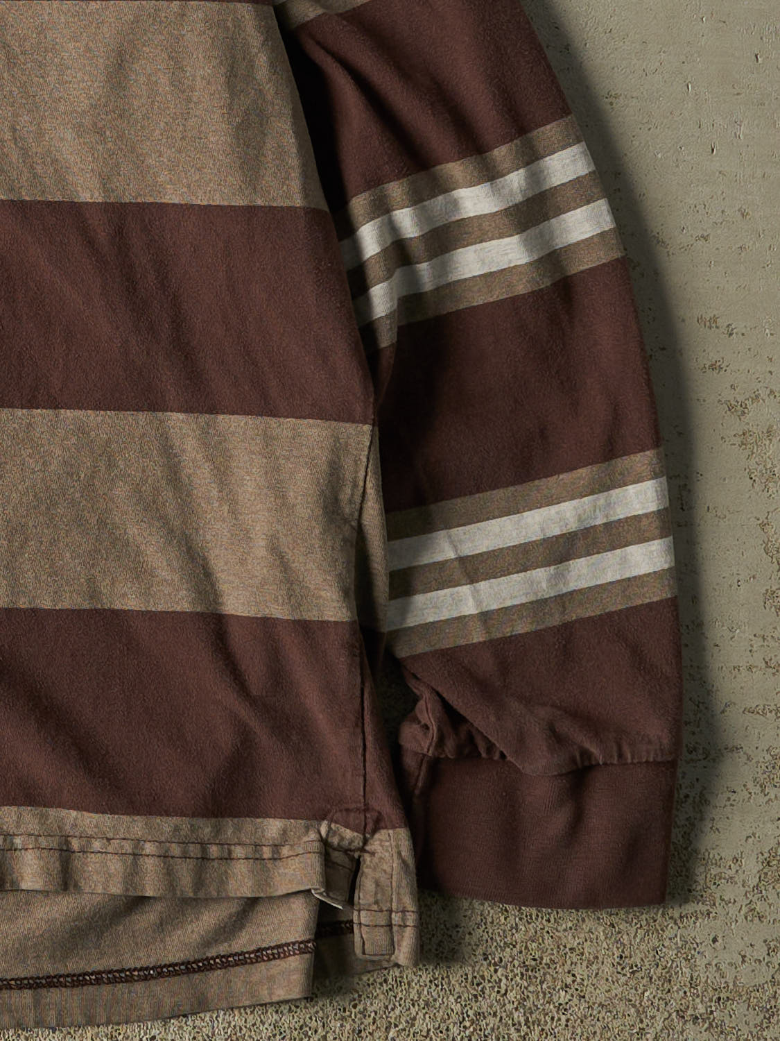 Vintage Y2K Brown Bum Equipment Striped Quarter Button Rugby Long Sleeve (L/XL)
