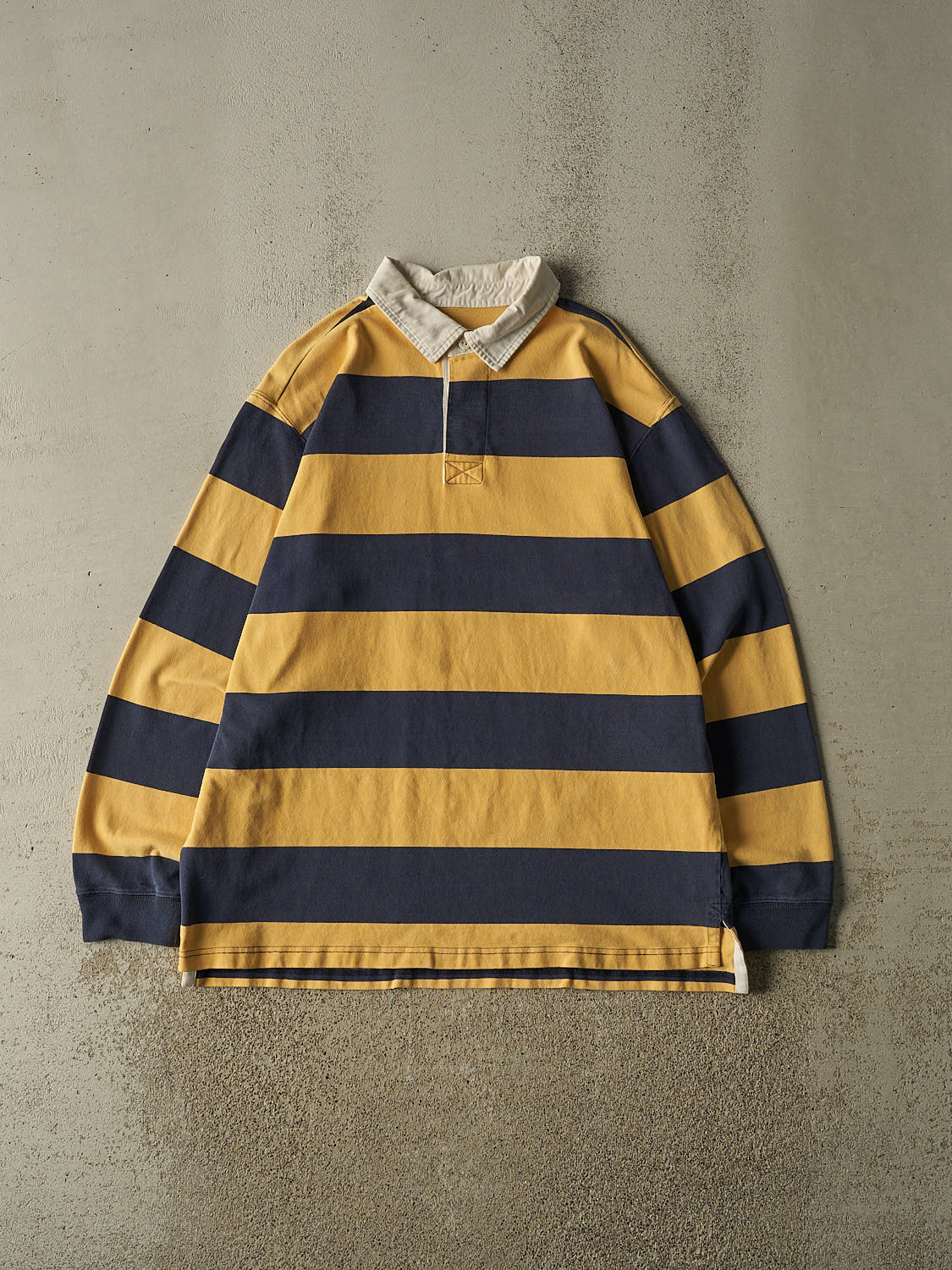 Vintage Y2K Yellow LL Bean Striped Quarter Button Rugby Long Sleeve (XL)