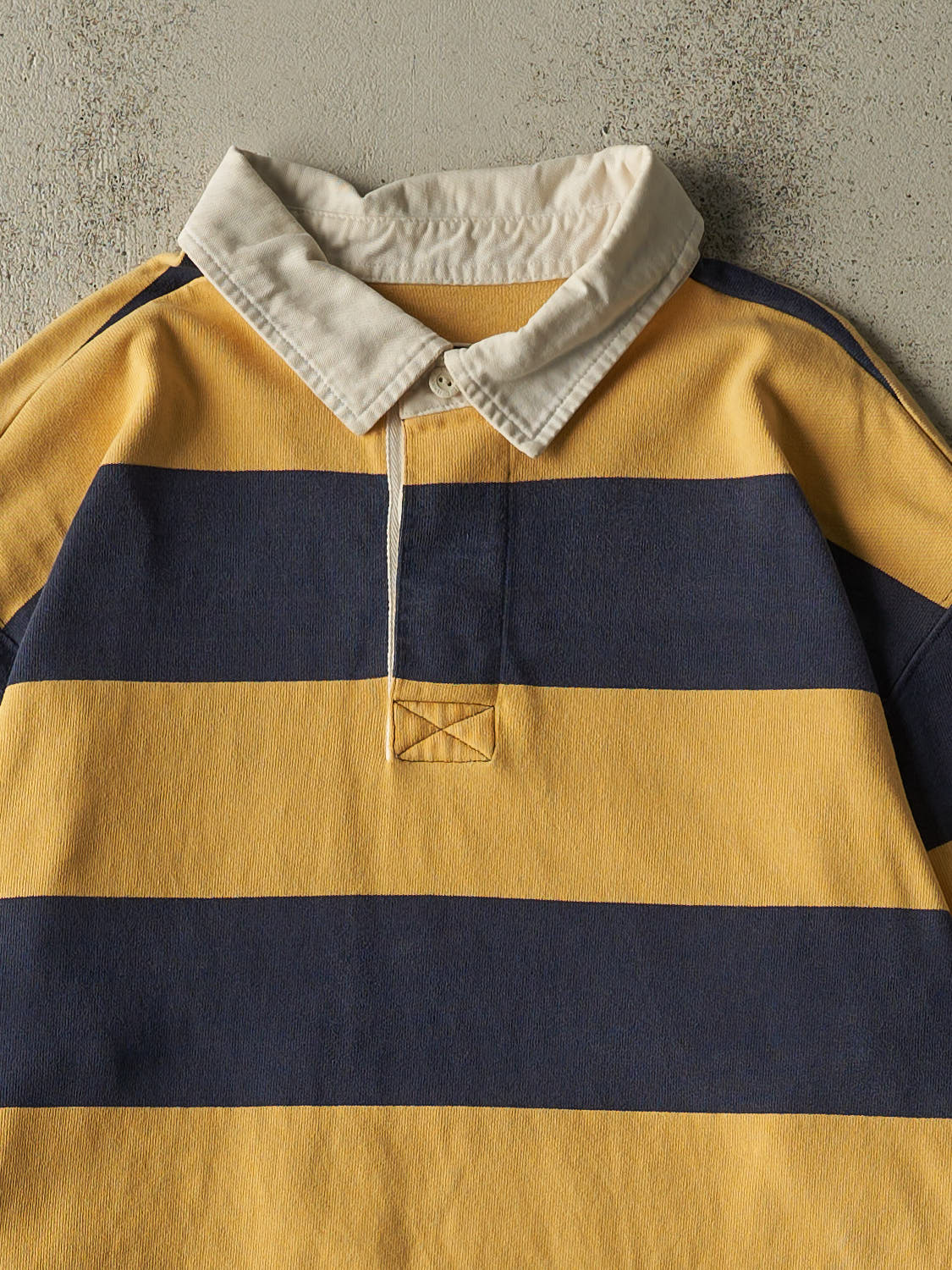 Vintage Y2K Yellow LL Bean Striped Quarter Button Rugby Long Sleeve (XL)