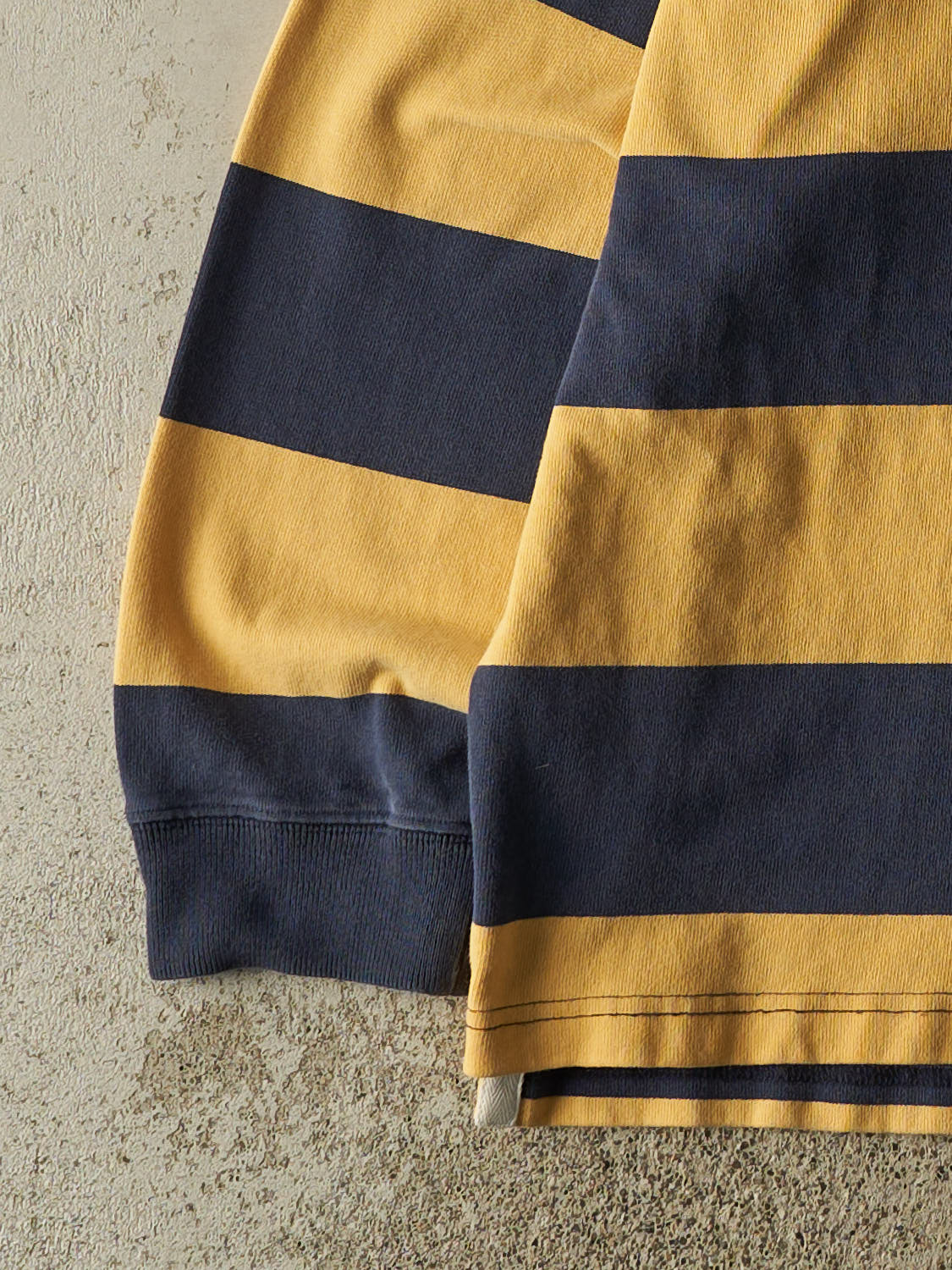 Vintage Y2K Yellow LL Bean Striped Quarter Button Rugby Long Sleeve (XL)