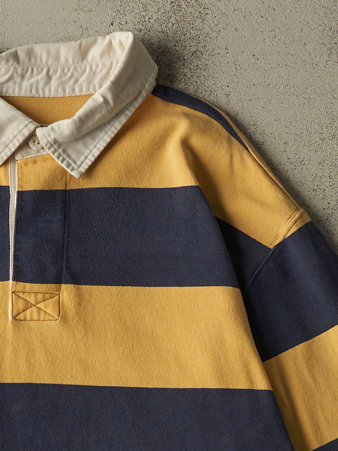 Vintage Y2K Yellow LL Bean Striped Quarter Button Rugby Long Sleeve (XL)