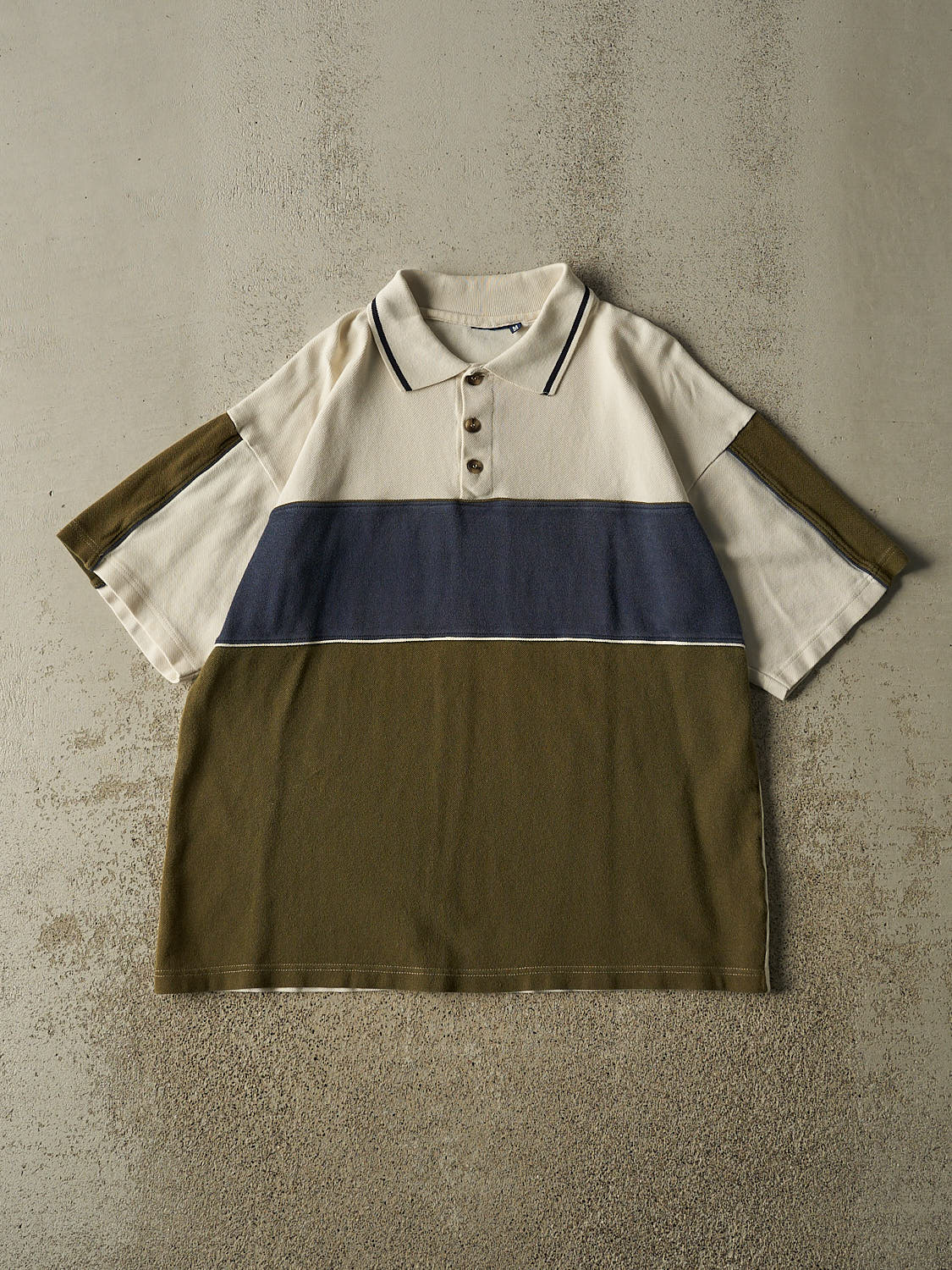 Vintage Y2K Beige Multi Colour Quarter Button Tee (M/L)