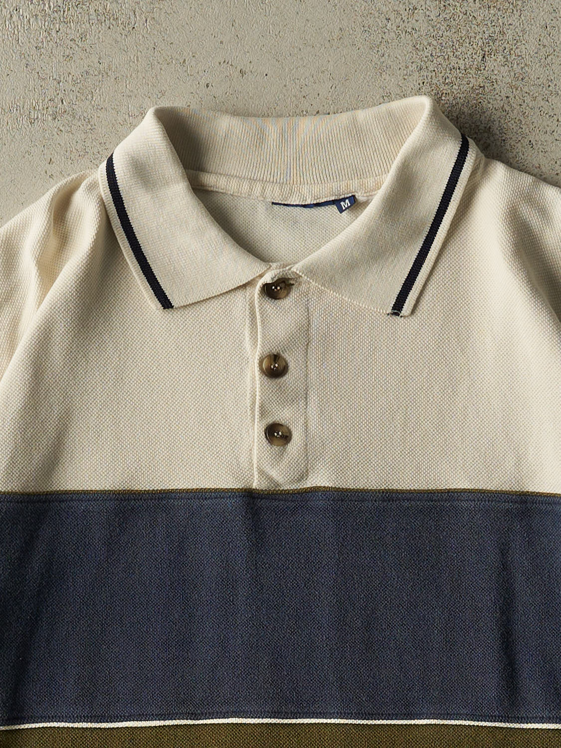 Vintage Y2K Beige Multi Colour Quarter Button Tee (M/L)