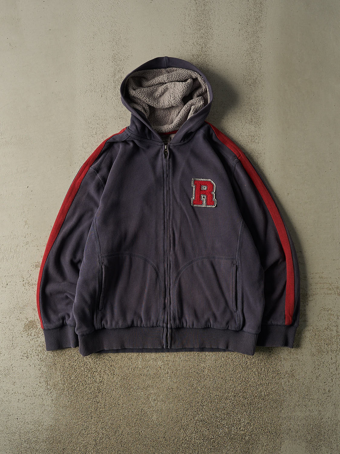 Vintage Y2K Faded Navy Roots Fleece Lined Zip Up Hoodie (XL/XXL)