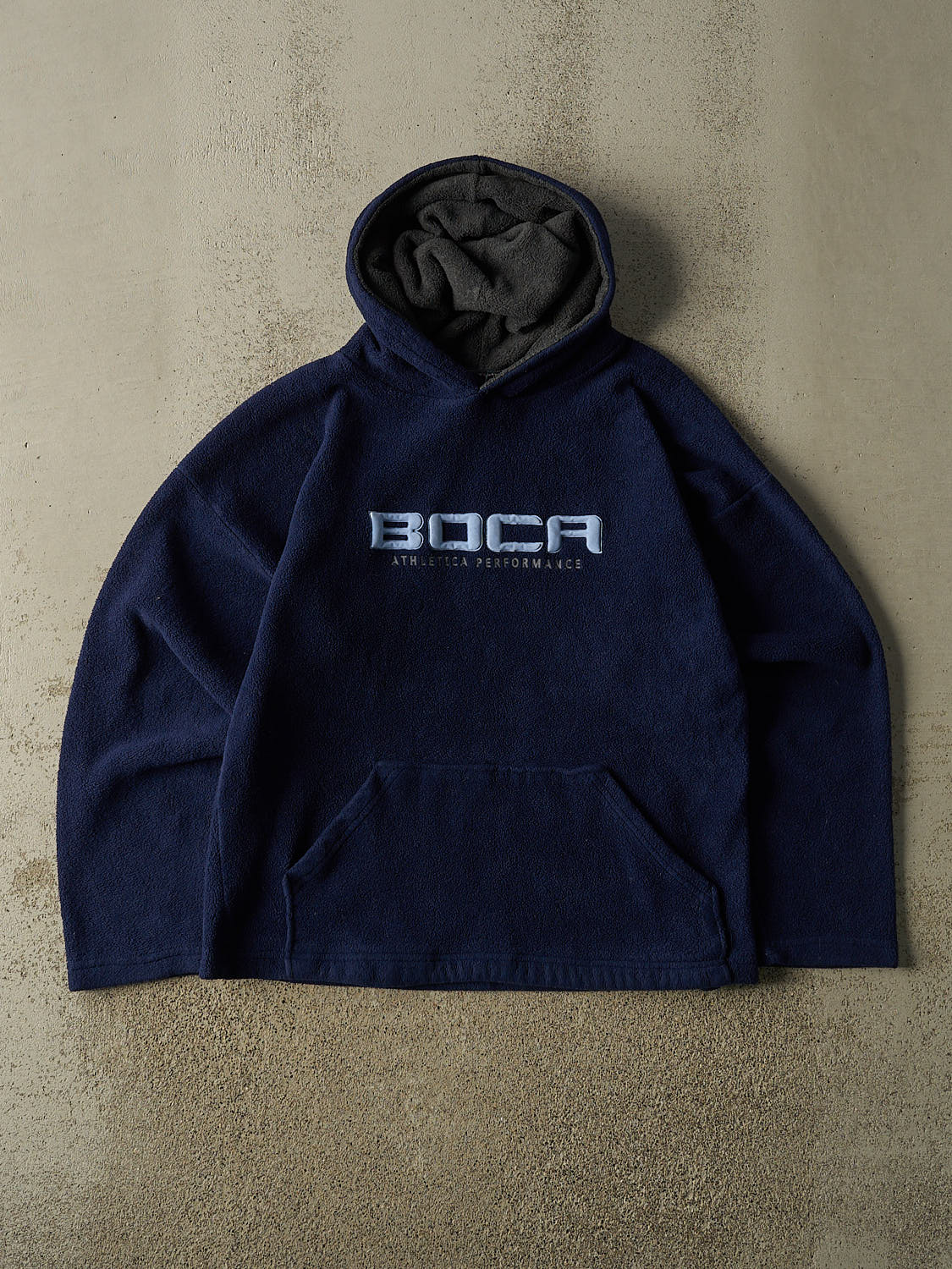 Vintage Y2K Navy Blue Boca Embroidered Fleece Hoodie (M)