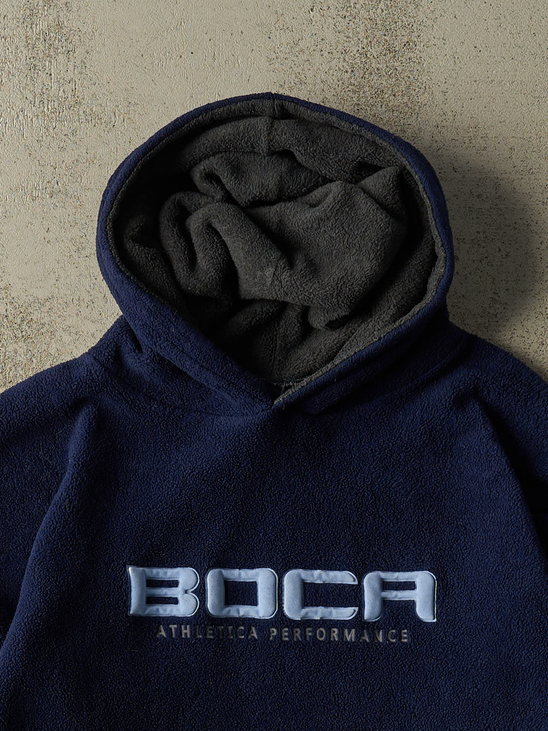 Vintage Y2K Navy Blue Boca Embroidered Fleece Hoodie (M)