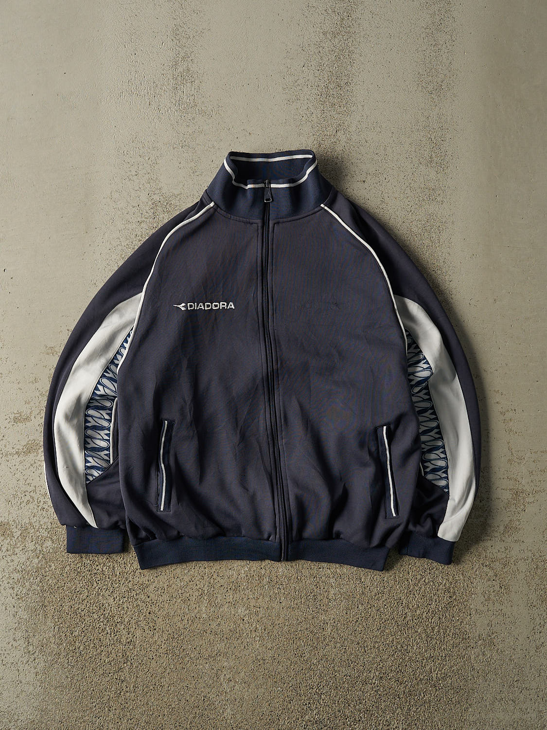 Vintage Y2K Navy Blue Diadora Zip Up Track Sweater (S/M)