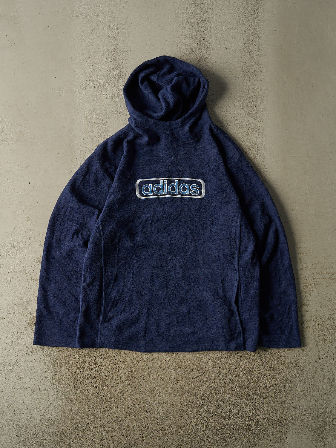 Vintage Y2K Navy Blue Adidas Embroidered Fleece Hoodie (L/XL)