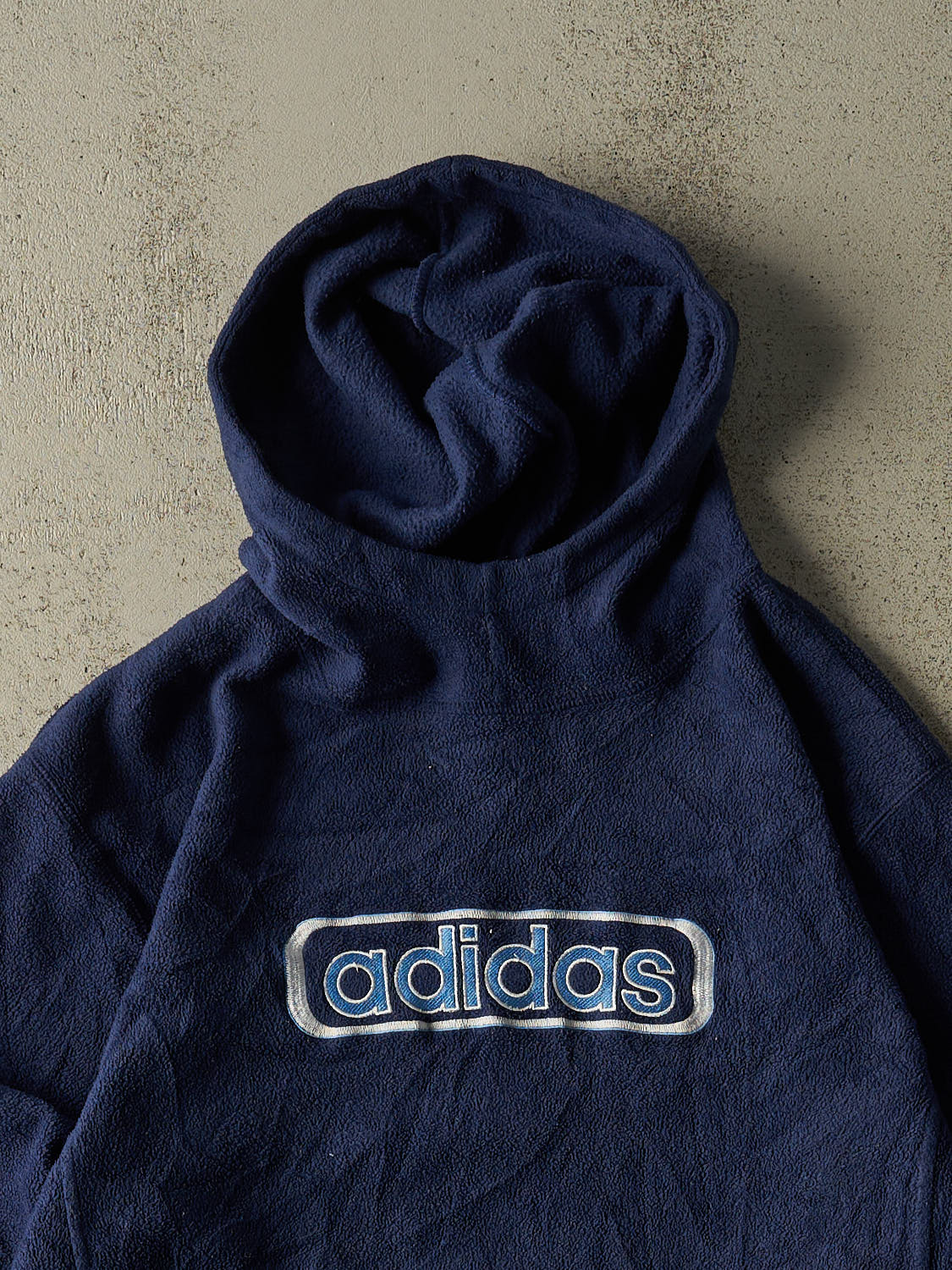 Vintage Y2K Navy Blue Adidas Embroidered Fleece Hoodie (L/XL)