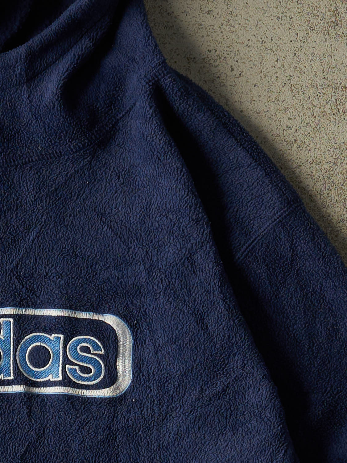 Vintage Y2K Navy Blue Adidas Embroidered Fleece Hoodie (L/XL)