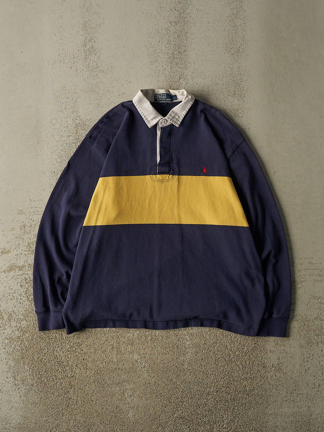 Vintage Y2K Navy Blue Polo Quarter Button Rugby Long Sleeve (L/XL)