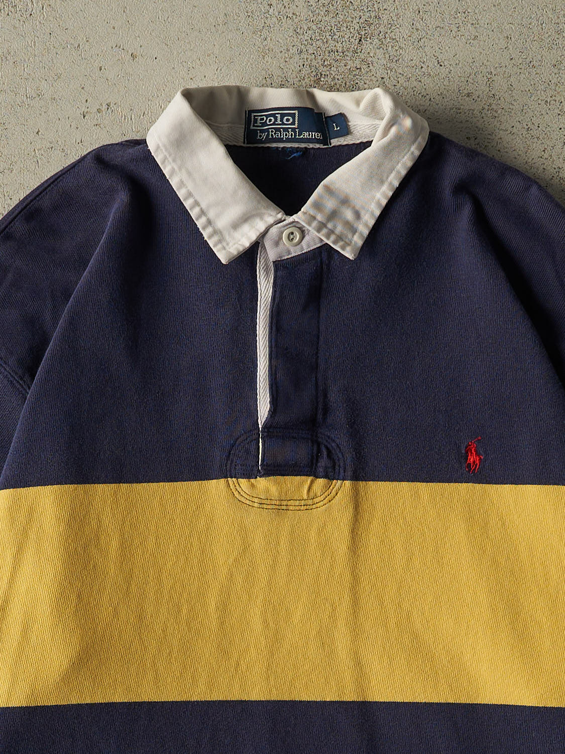 Vintage Y2K Navy Blue Polo Quarter Button Rugby Long Sleeve (L/XL)