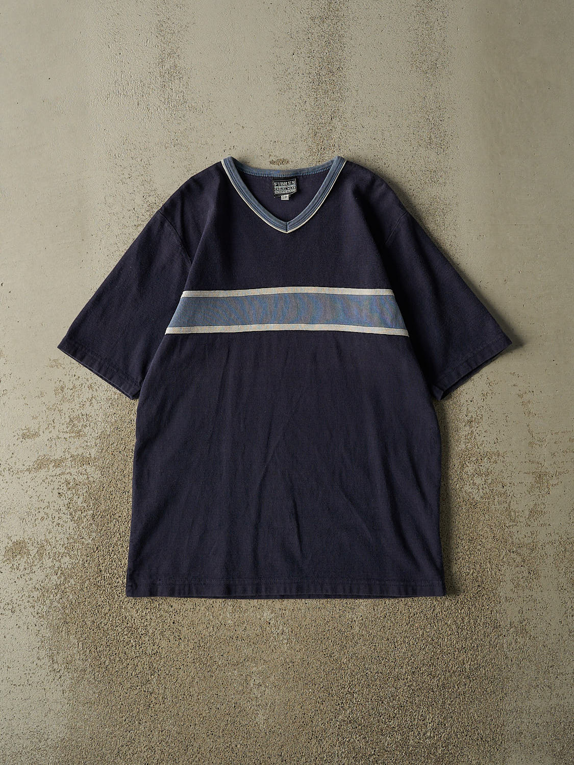 Vintage Y2K Navy Blue Striped Textured Tee (M/L)