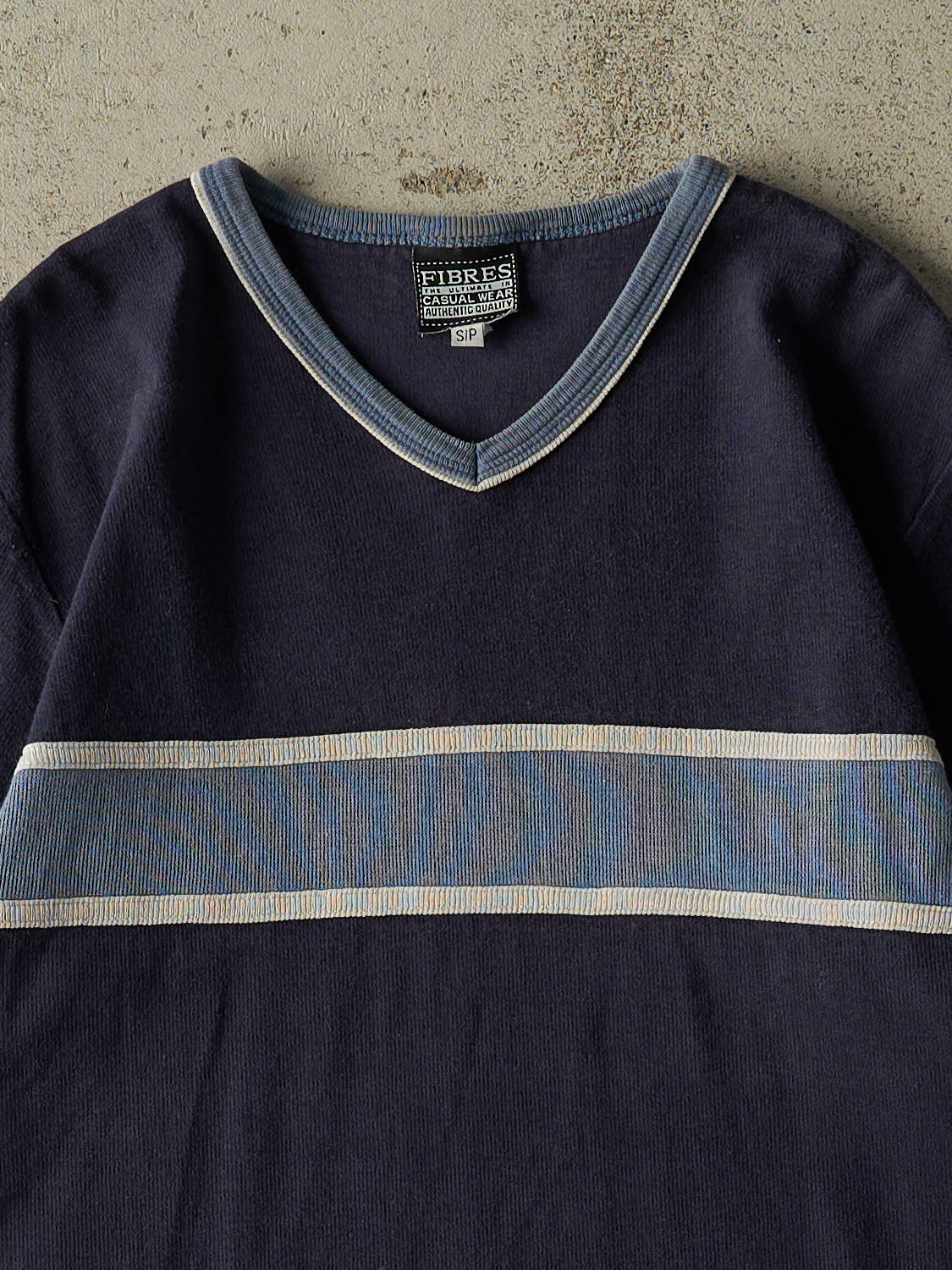 Vintage Y2K Navy Blue Striped Textured Tee (M/L)