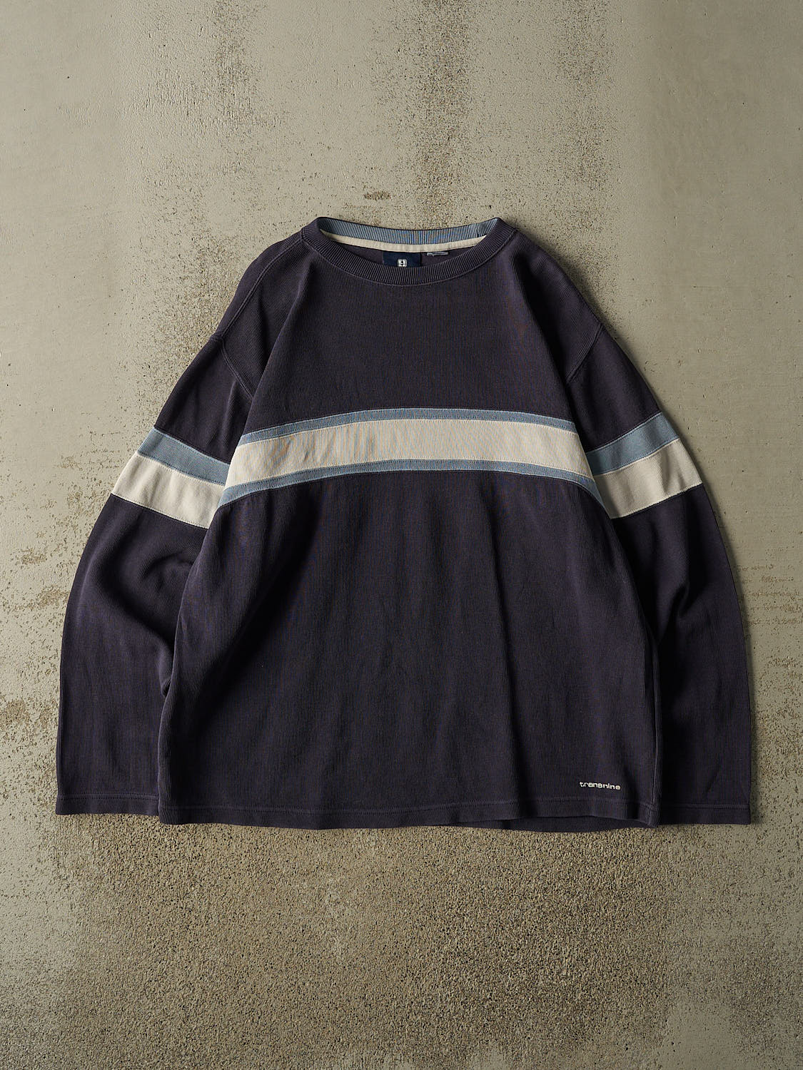 Vintage Y2K Navy Blue Striped Thermal Long Sleeve (L/XL)