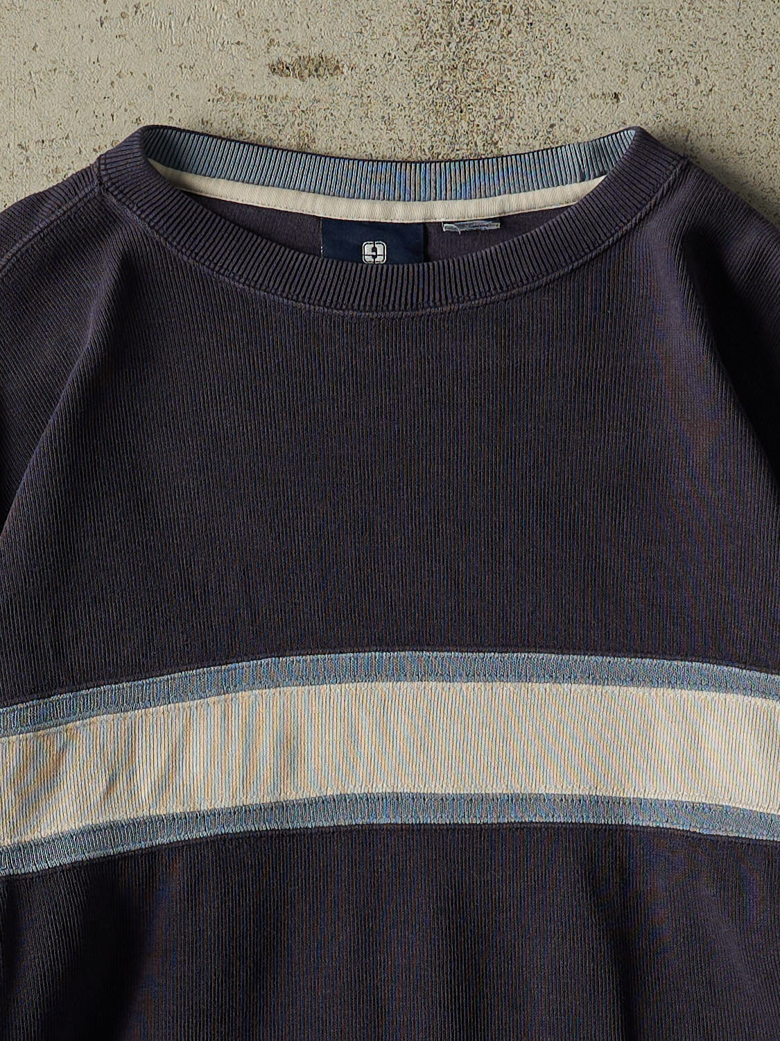 Vintage Y2K Navy Blue Striped Thermal Long Sleeve (L/XL)