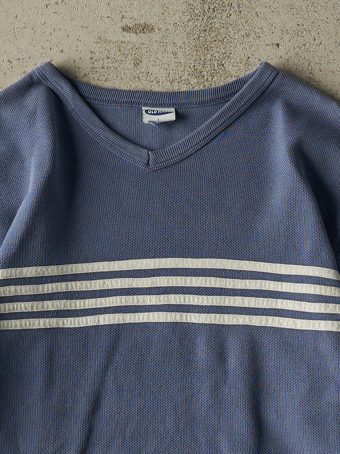 Vintage Y2K Blue Old Navy Striped Thermal Long Sleeve (M)