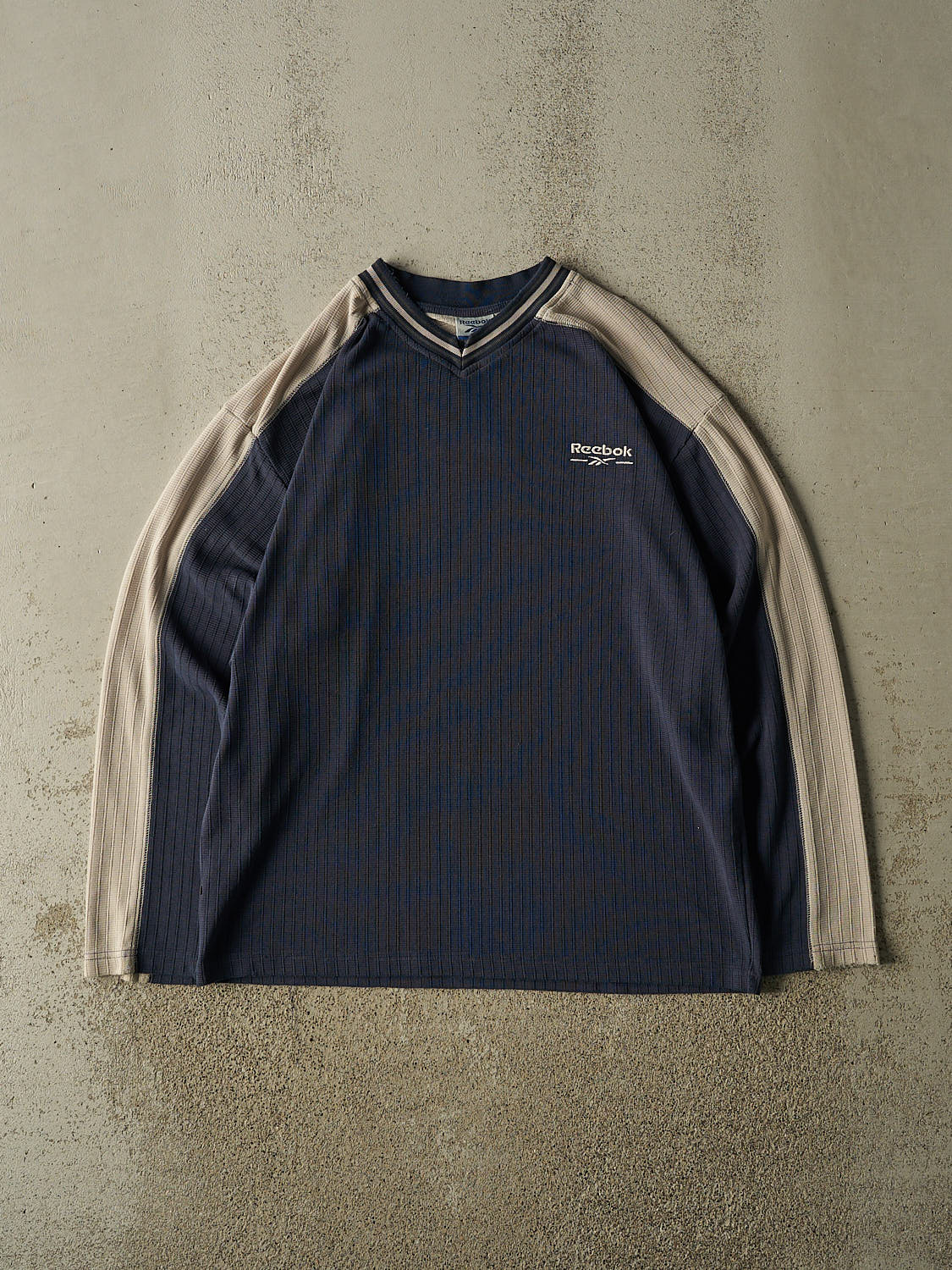 Vintage Y2K Navy Blue Reebok Textured Long Sleeve (L/XL)
