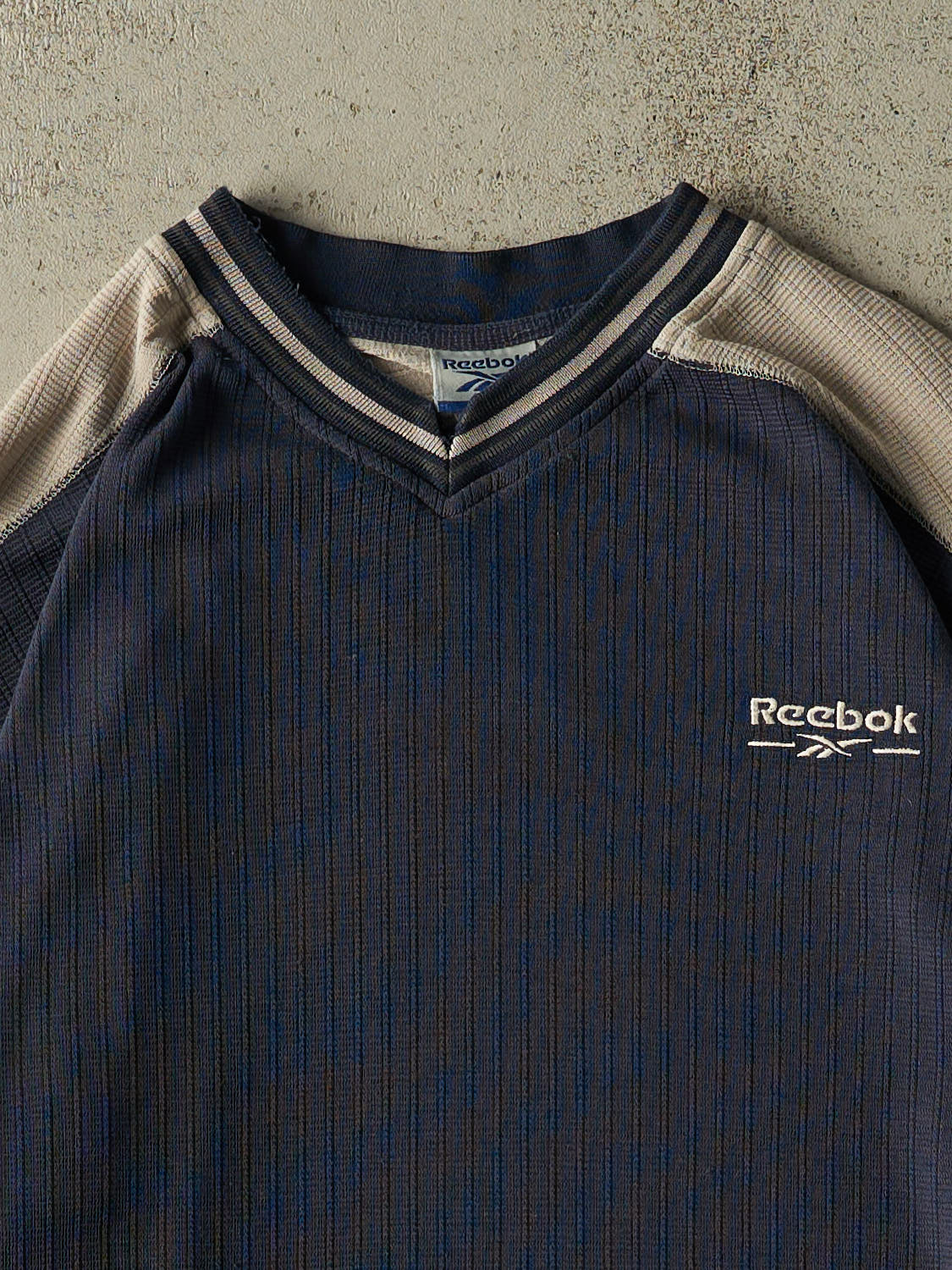 Vintage Y2K Navy Blue Reebok Textured Long Sleeve (L/XL)