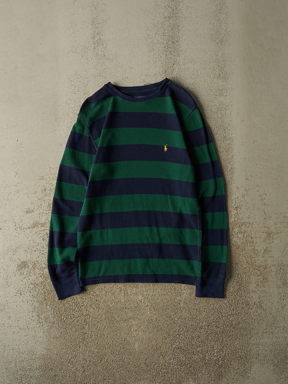 Vintage Y2K Green Polo Striped Thermal Long Sleeve (S)