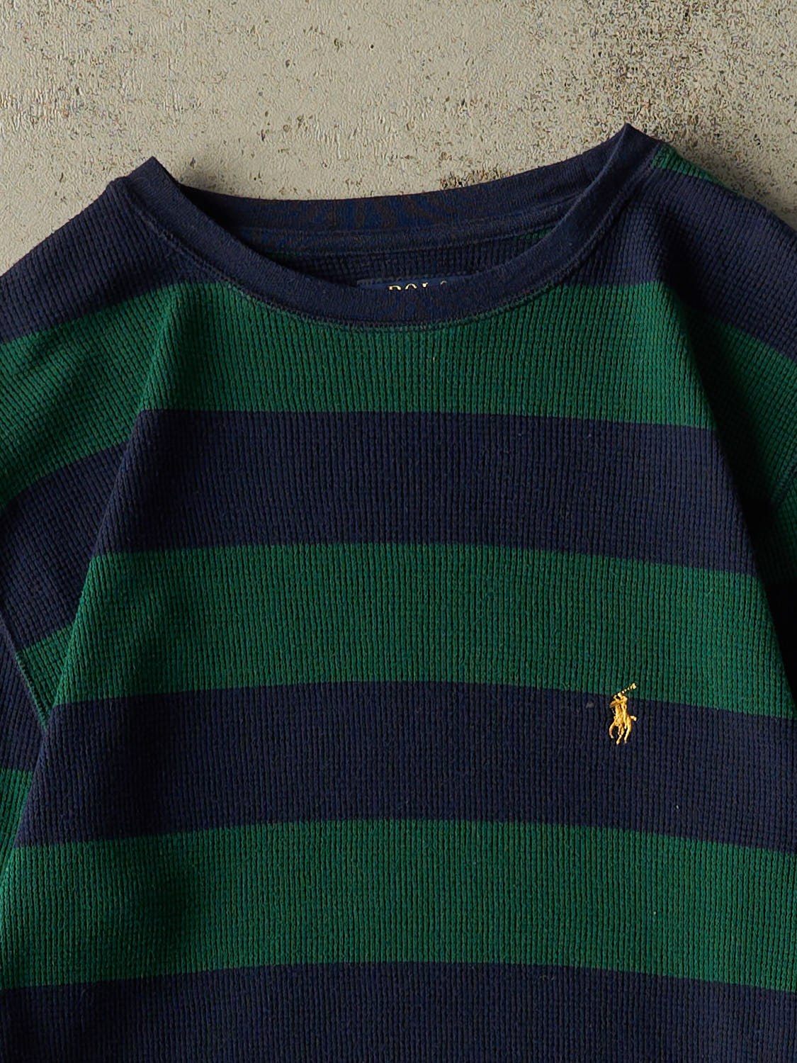 Vintage Y2K Green Polo Striped Thermal Long Sleeve (S)