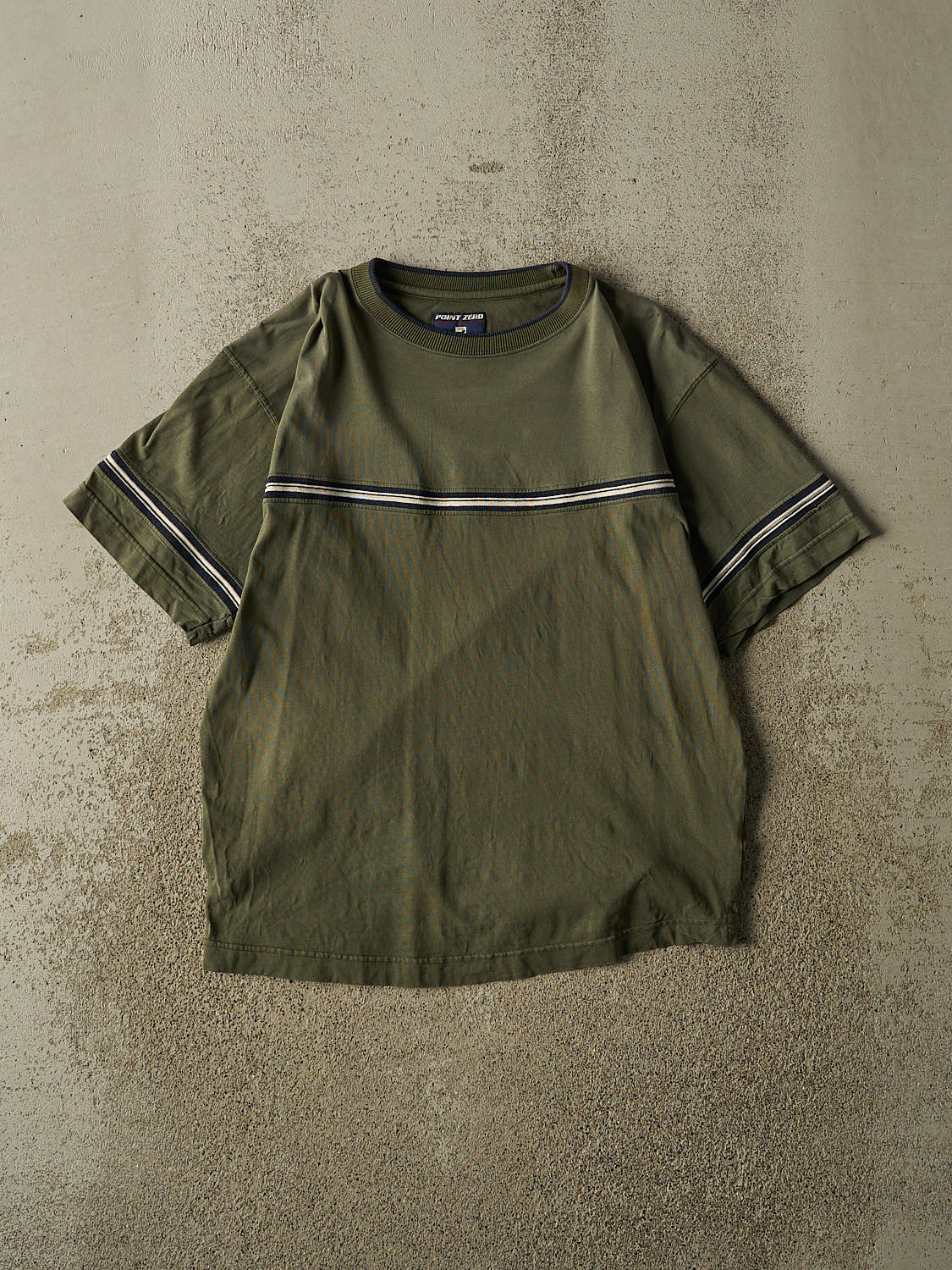 Vintage Y2K Green Point Zero Striped Tee (M)