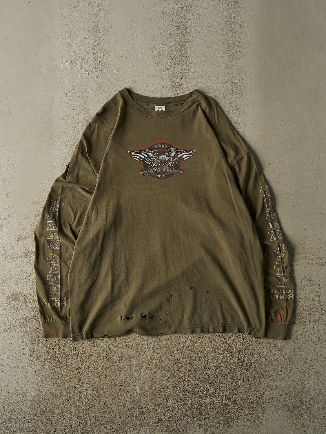 Vintage 08' Green Ocean City Maryland Biker Long Sleeve (XL)