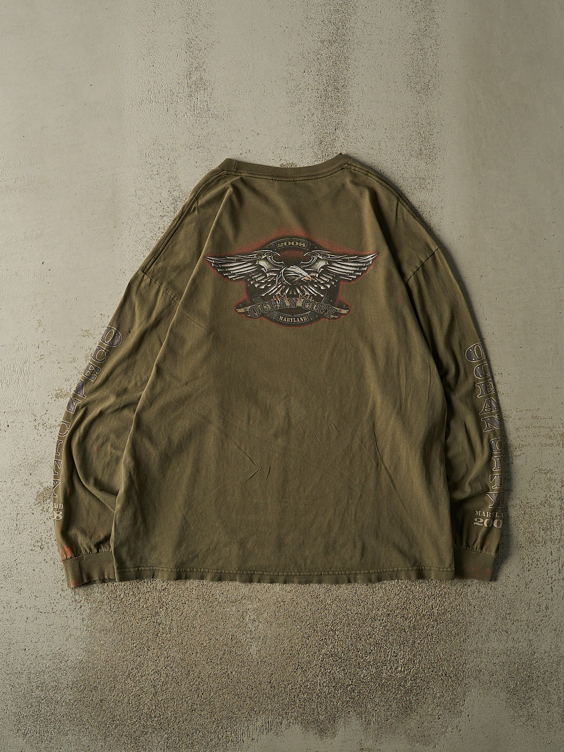 Vintage 08' Green Ocean City Maryland Biker Long Sleeve (XL)