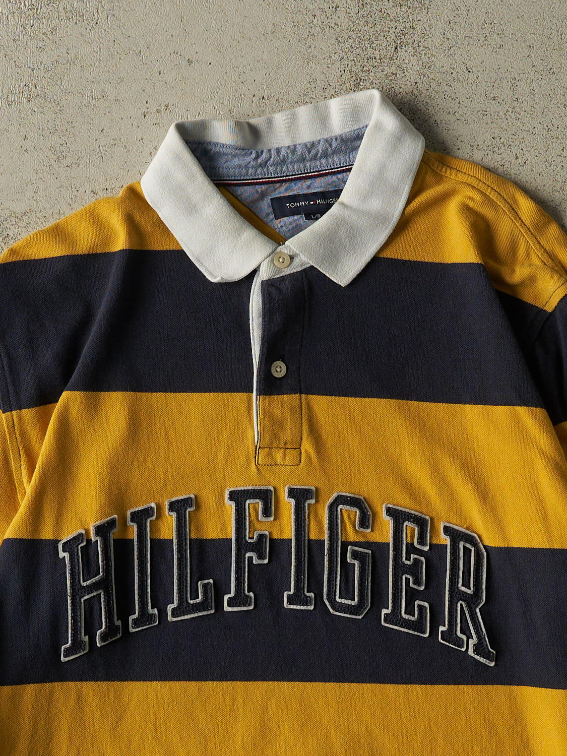 Vintage Y2K Yellow Tommy Hilfiger Quarter Button Rugby Long Sleeve (L)