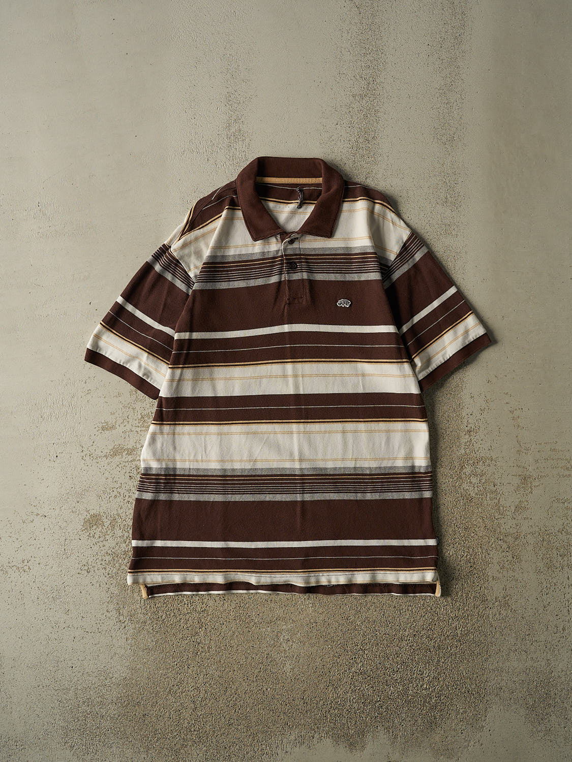 Vintage Y2K Brown Ecko Striped Quarter Button Tee (XL/XXL)