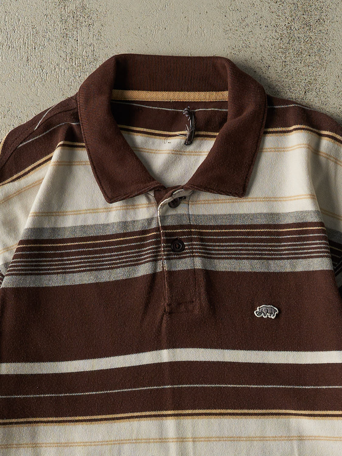Vintage Y2K Brown Ecko Striped Quarter Button Tee (XL/XXL)