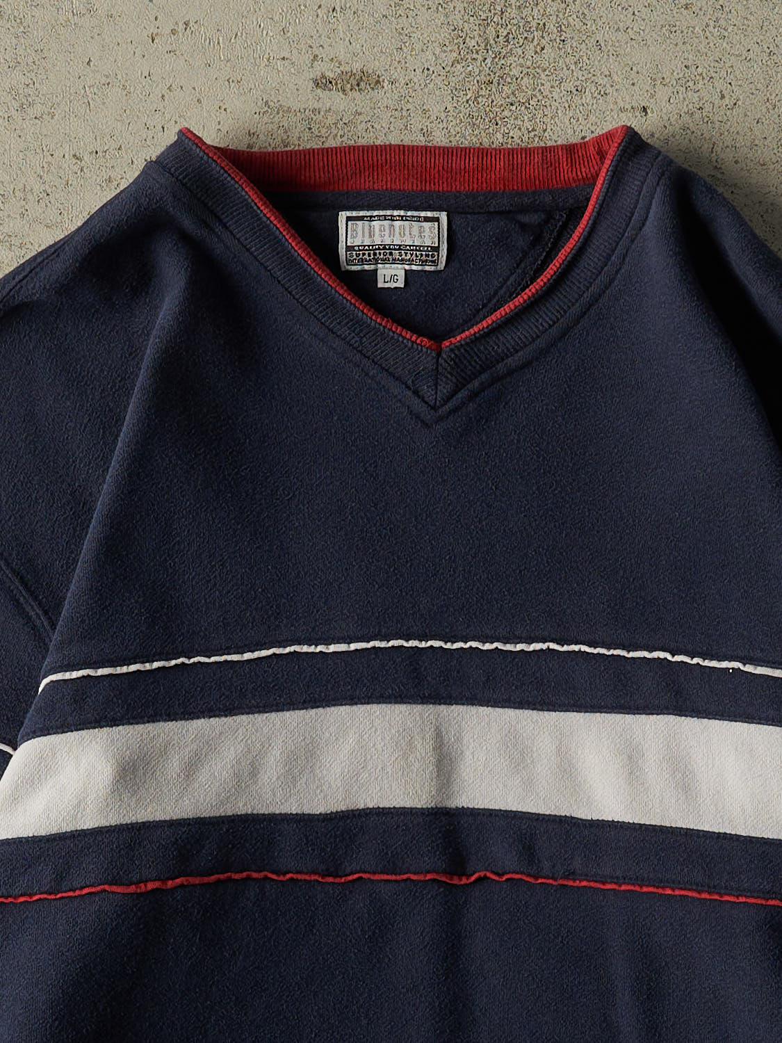 Vintage Y2K Navy Blue Striped Lightweight Crewneck (M/L)