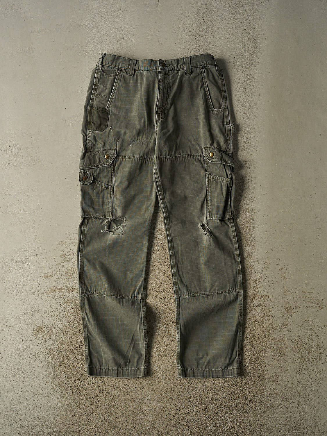 Vintage Y2K Green Carhartt Double Knee Cargo Carpenter Ripstop Pants (34x33)