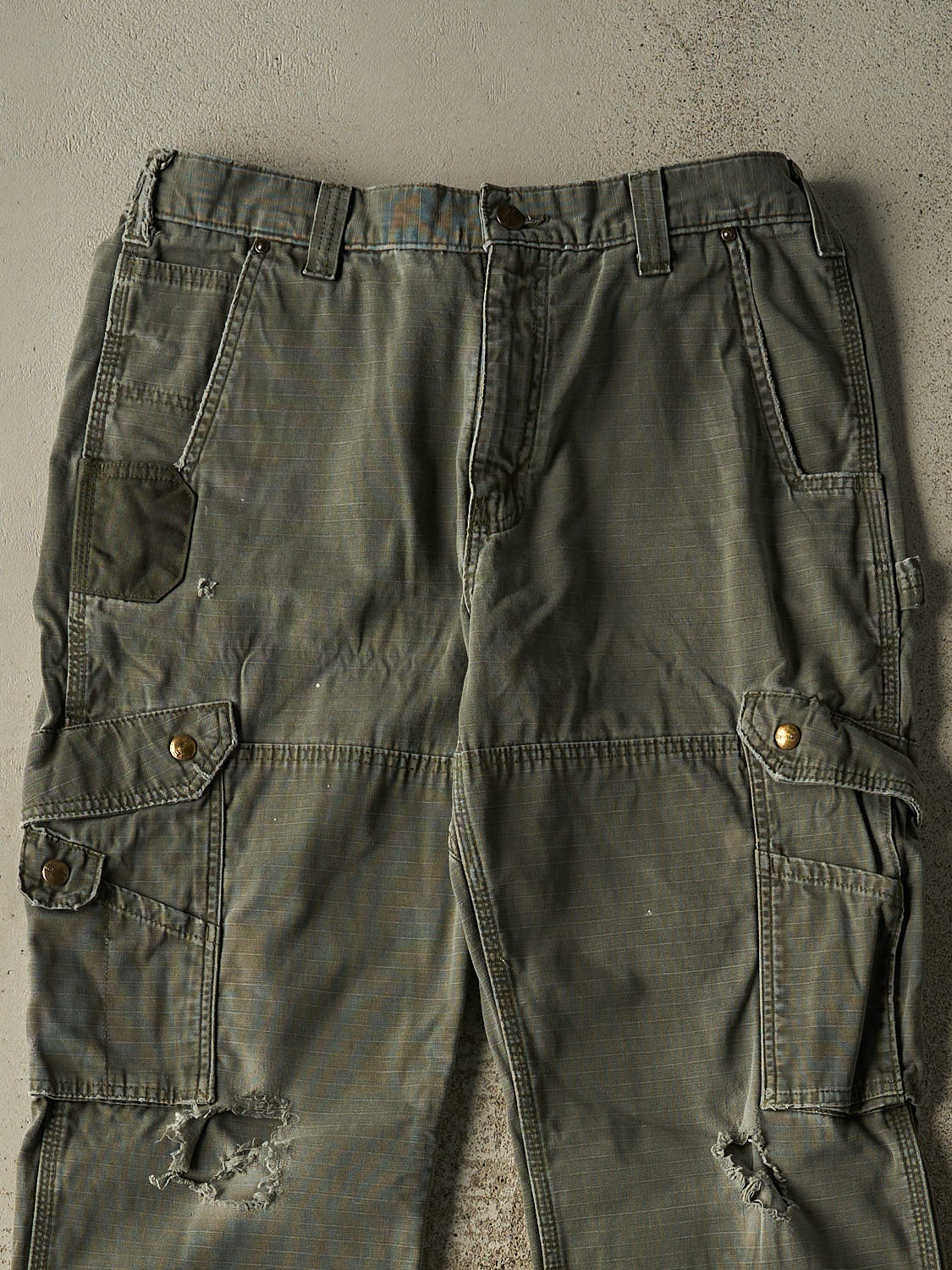 Vintage Y2K Green Carhartt Double Knee Cargo Carpenter Ripstop Pants (34x33)