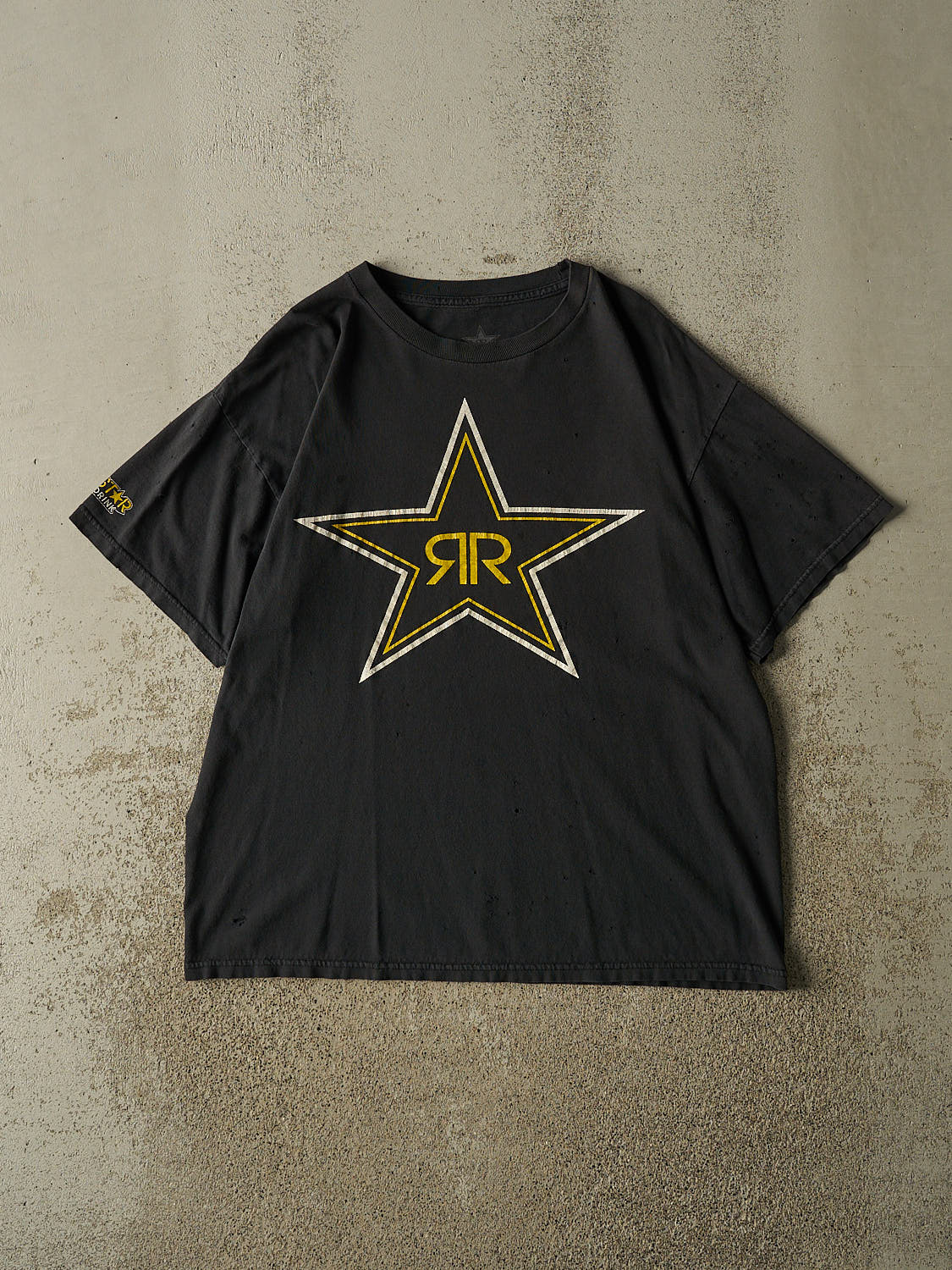 Vintage Y2K Faded Black Rockstar Logo Tee (L/XL)