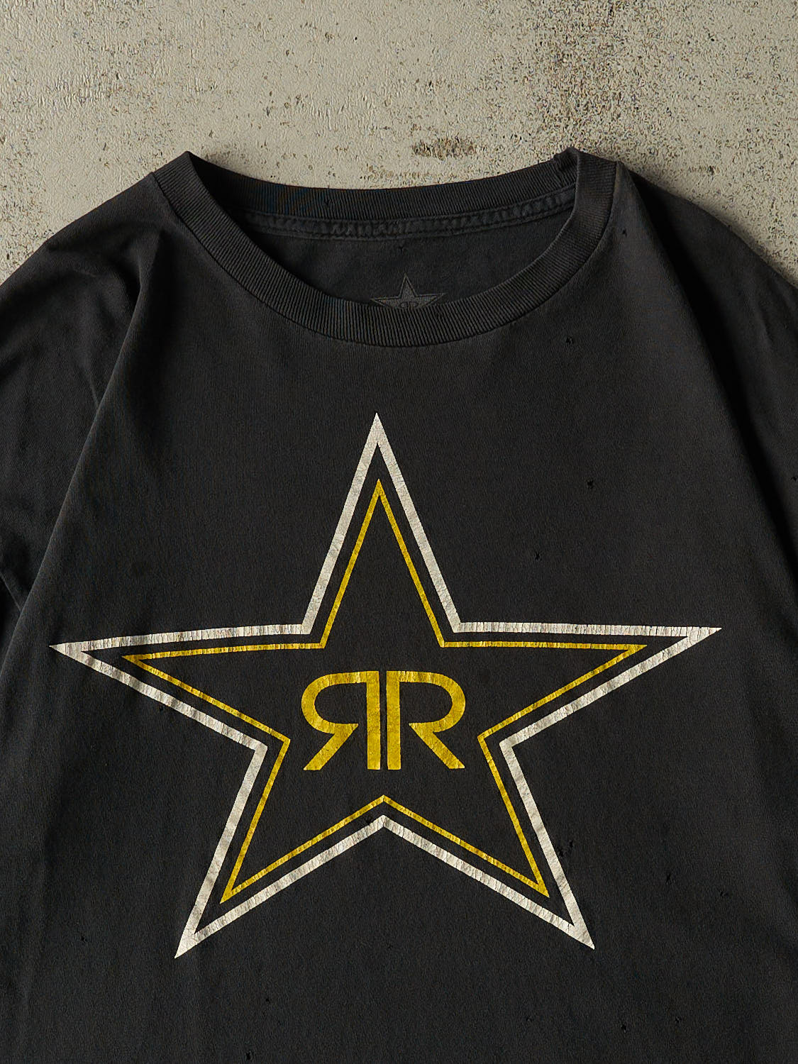 Vintage Y2K Faded Black Rockstar Logo Tee (L/XL)
