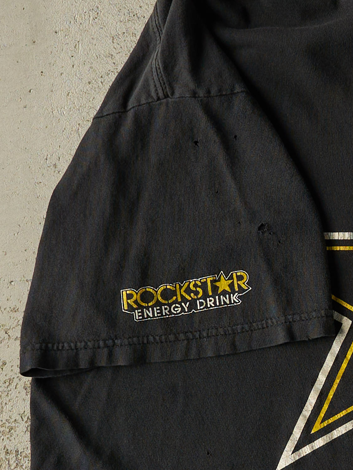Vintage Y2K Faded Black Rockstar Logo Tee (L/XL)