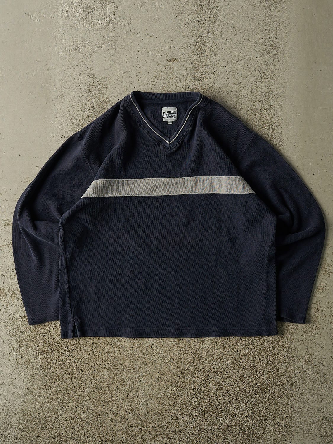 Vintage Y2K Navy Blue Striped Thermal Long Sleeve (S/M)