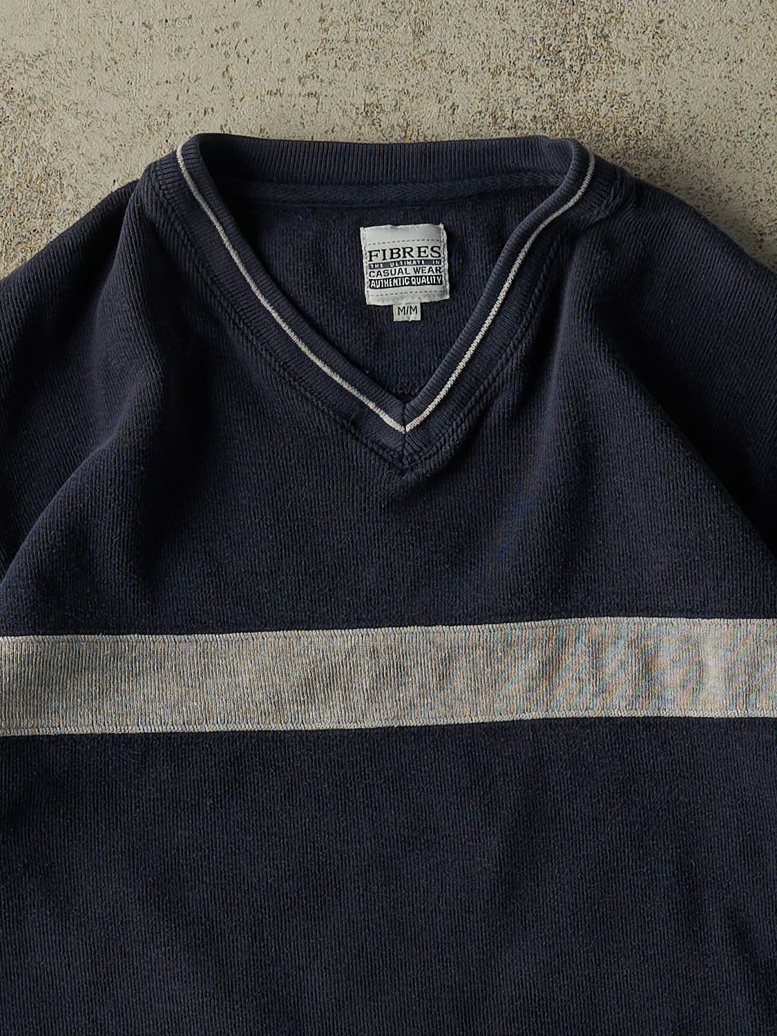 Vintage Y2K Navy Blue Striped Thermal Long Sleeve (S/M)